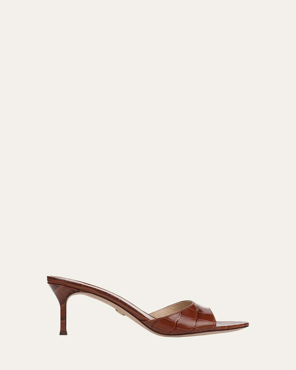 Tia Croc-Embossed Leather Stiletto Mule Sandals